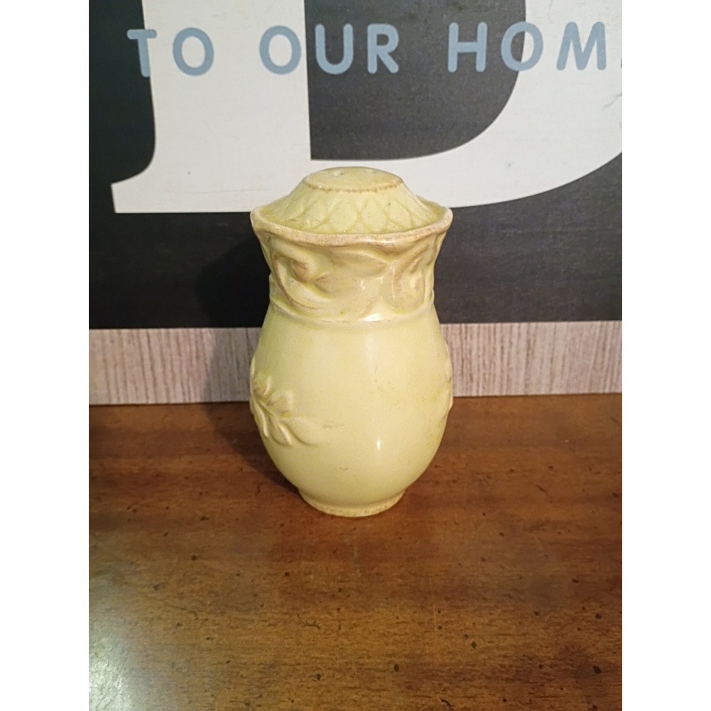 Vintage Yellow Ceramic Floral Embossed Salt or Pepper Shaker Farmhouse Decor